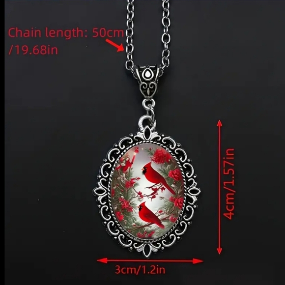 Vintage Style Vibtant Red Bird Pendant  With Silver Chain Necklace. NWOT - Picture 4 of 4